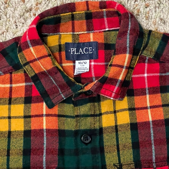 The Children’s Place Boys Plaid Flannel Shirt – Red Green Yellow, Size 10/12 - Picture 5 of 7
